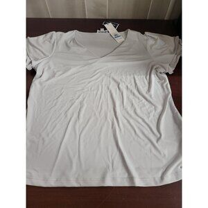 Ladies Calvin Klein Top Blouse Shirt XL White sh16" Ch21" L24" V-Neck Puffy Slee